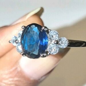Womens 925 Dazzling 8ct Brilliant Cut Blue Gemstone Ring Sz 11